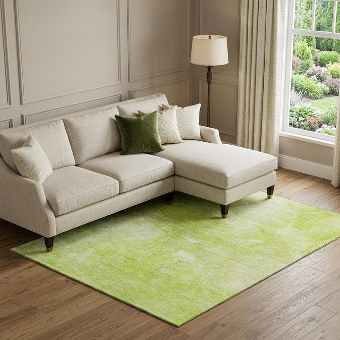 9' X 12' Abstract Washable Area Rug With UV Protection (656279) - Artichoke Green / Ivory