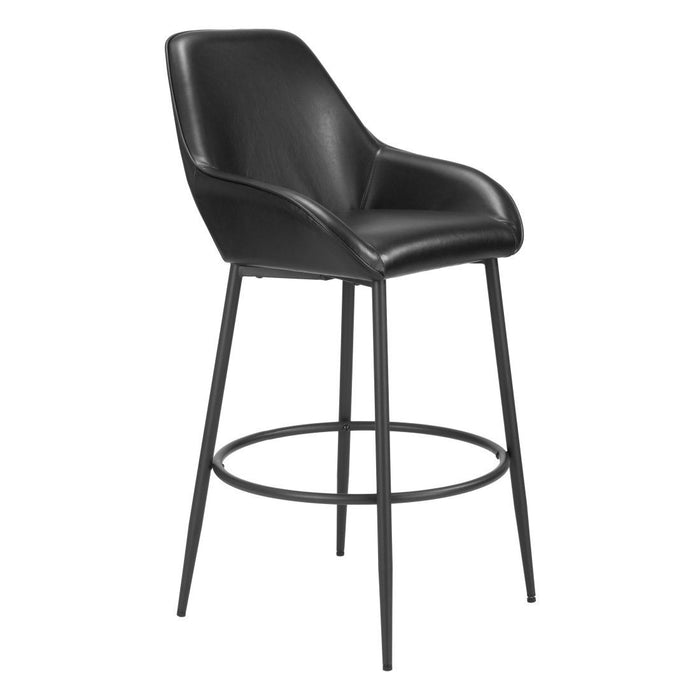 30" Faux Leather And Steel Bar Height Bar Chairs (Set of 2) - Black