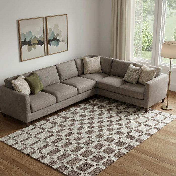 10' X 14' Geometric Washable Area Rug With UV Protection (669270) - Brown / Ivory