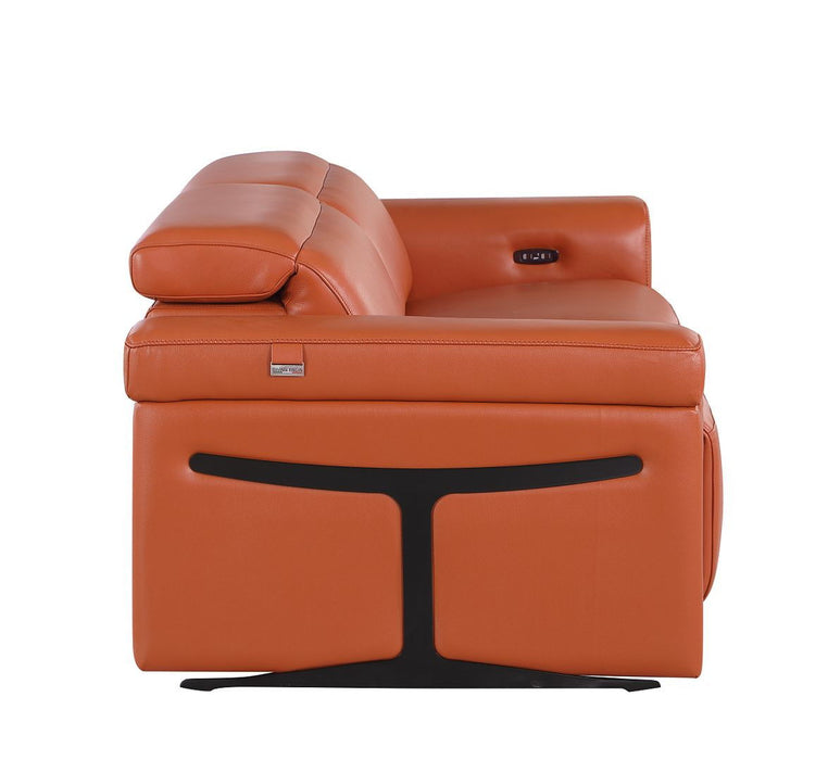 Italian Leather Power Reclining Loveseat (720485) - Orange / Black