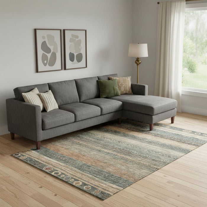 10' X 14' Geometric Washable Area Rug With UV Protection (705617) - Fern Green / Copper