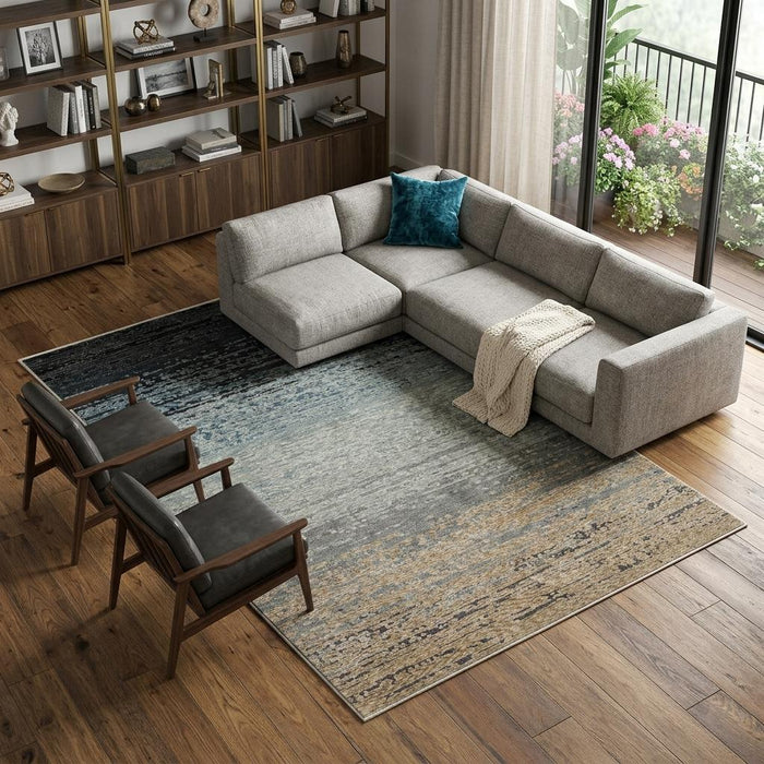 10' X 13' Ombre Area Rug With Fringe (575148) - Blue / Beige