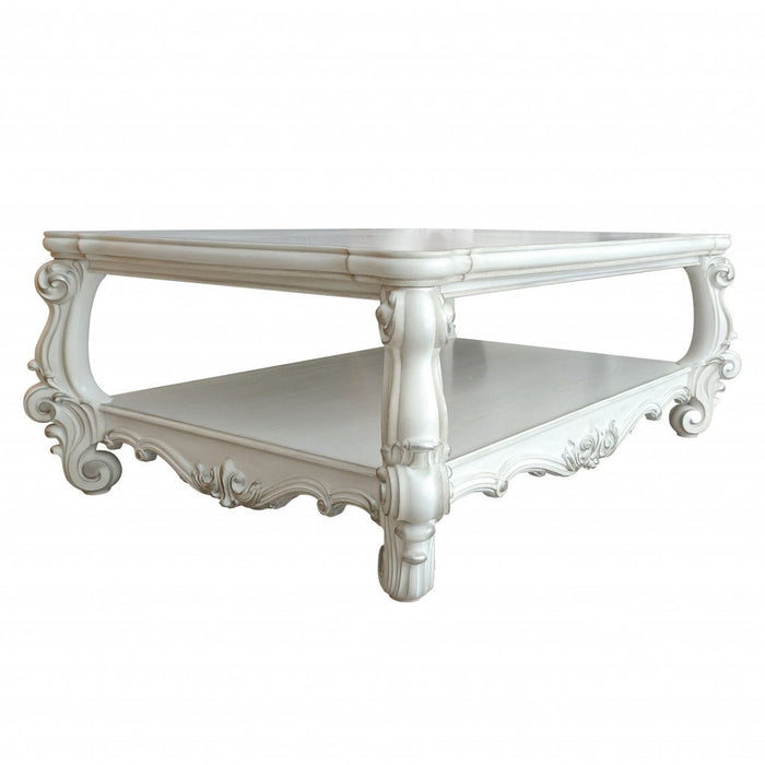 Solid And Manufactured Wood Coffee Table With Shelf - Antiqued White