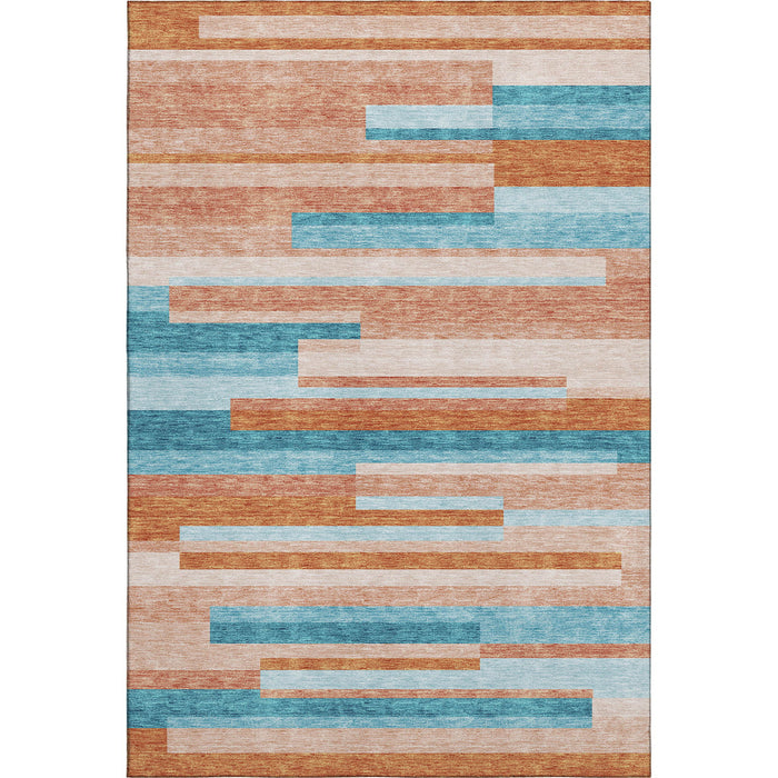 10' X 14' Striped Washable Area Rug With UV Protection (675810) - Orange / Teal / Peach