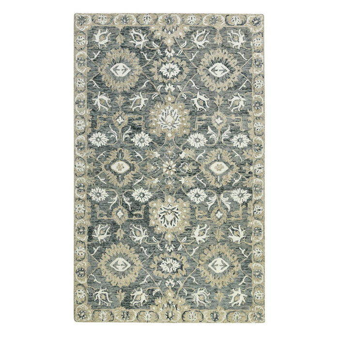 9' X 13' Wool Floral Medallion Hand Hooked Area Rug - Gray And Beige
