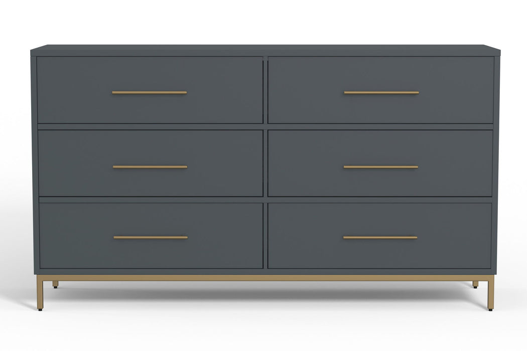 63" Solid Wood Six Drawer Double Dresser - Dark Gray
