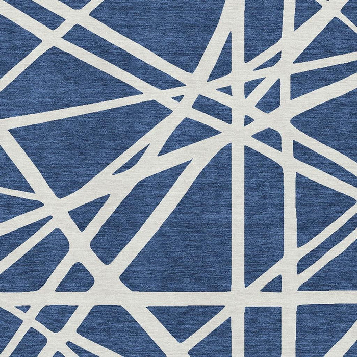 10' X 14' Geometric Washable Area Rug With UV Protection (681629) - Navy Blue / Ivory