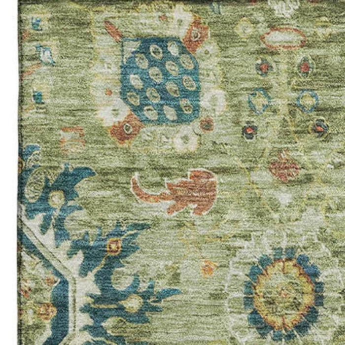 10' X 14' Oriental Washable Area Rug With UV Protection (708325) - Artichoke Green / Rust / Gold