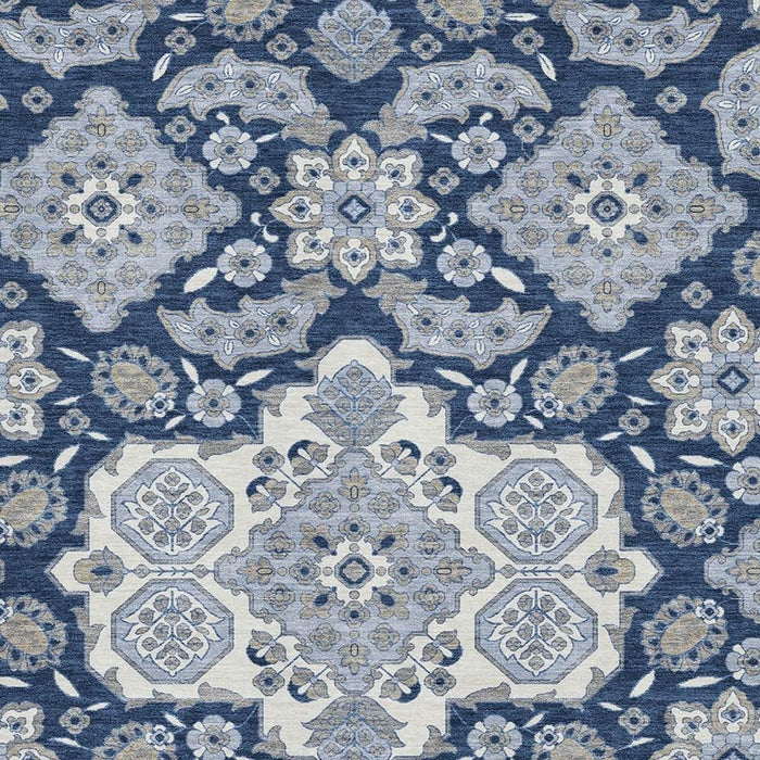 10' X 14' Floral Medallion Washable Area Rug With UV Protection (705827) - Blue / Ivory