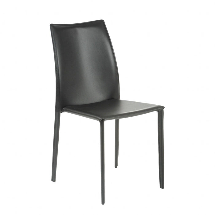 Simple Upholstered Faux Leather Dining Side Chairs (Set of 2) - Black