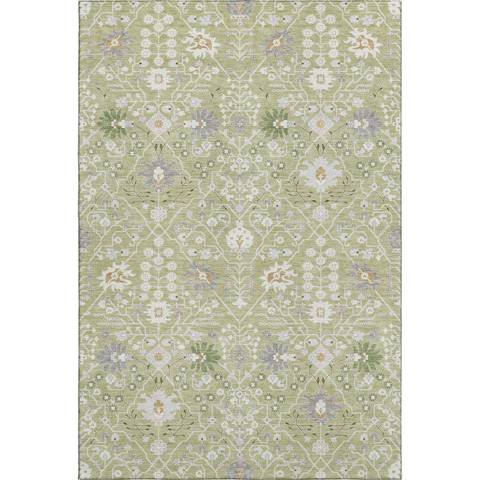 10' X 14' Oriental Washable Area Rug With UV Protection (679174) - Artichoke Green / Gray / Ivory