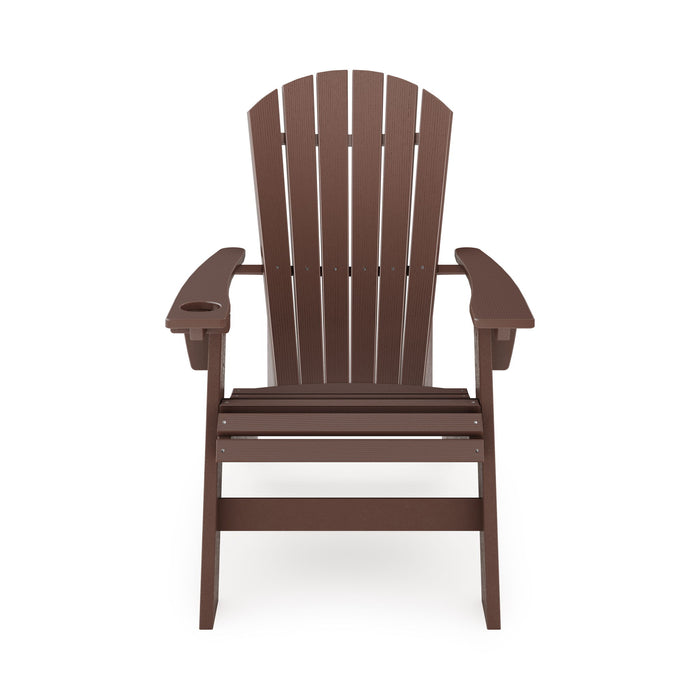 Giga Adirondack arm chair made of sturdy HDPE poly lumber, ideal for poolside, patio, or garden relaxation.