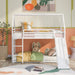 Giga Twin Over Twin House Bunk Bed with ladder and slide, featuring a cozy wooden design and playful kids' bedroom setup.