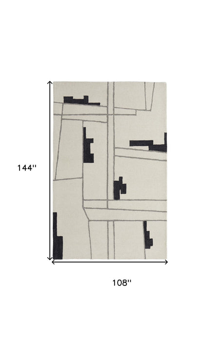 9' x 12' Wool Abstract Hand Tufted Area Rug - Ivory And Gray