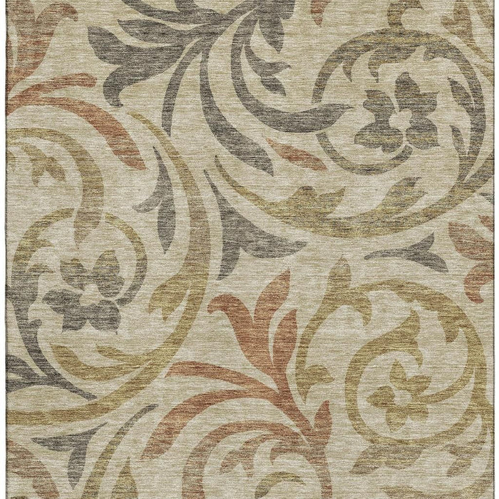 10' X 14' Floral Washable Area Rug With UV Protection - Beige / Brown