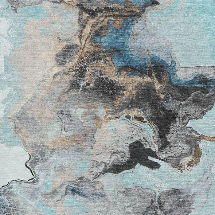 10' X 14' Abstract Washable Area Rug With UV Protection (697278) - Teal / Silver / Beige