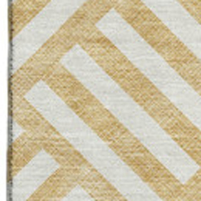 10' X 14' Geometric Washable Area Rug With UV Protection (652359) - Gold / Ivory