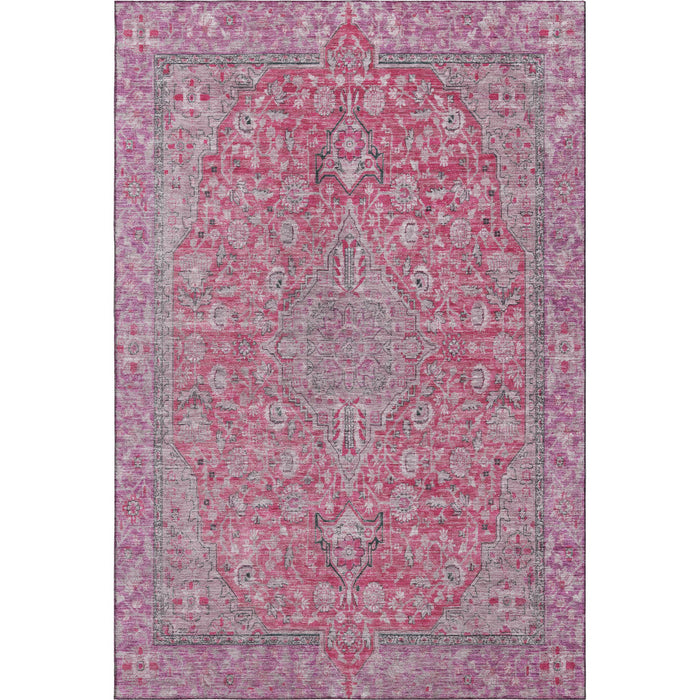 10' X 14' Floral Medallion Washable Area Rug With UV Protection (696128) - Pink / Mauve / Gray