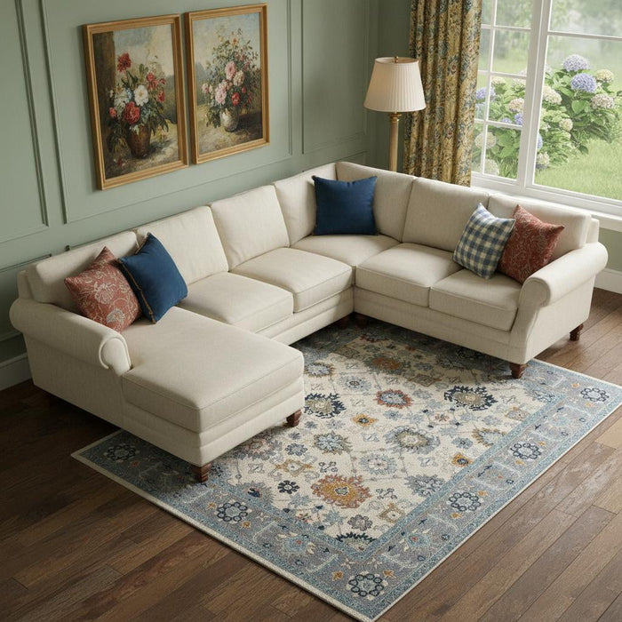 8' X 10' Wool Floral Hand Tufted Area Rug (722323) - Blue / Ivory