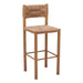 Set of 2 HomeRoots rattan and aluminum low back bar height chairs with natural finish, featuring woven rattan seats and sleek metal frames.