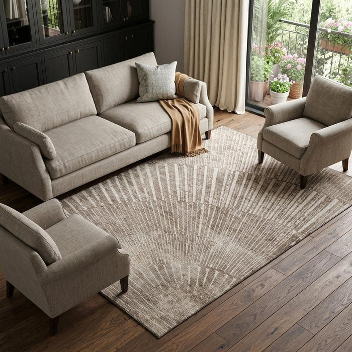 10' X 14' Geometric Washable Area Rug With UV Protection (648352) - Taupe / Ivory