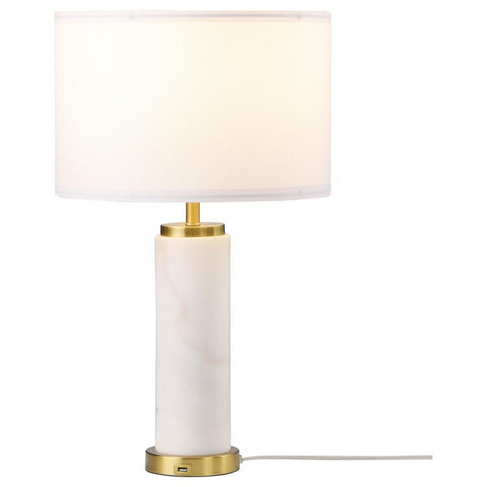 Lucius - Drum Shade Bedside Table Lamp - White And Gold