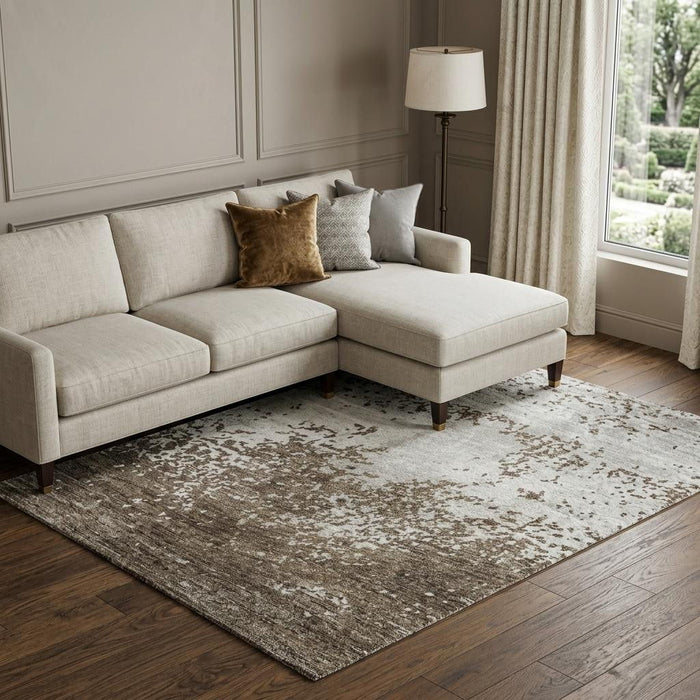10' X 14' Abstract Washable Area Rug With UV Protection (680621) - Brown / Beige