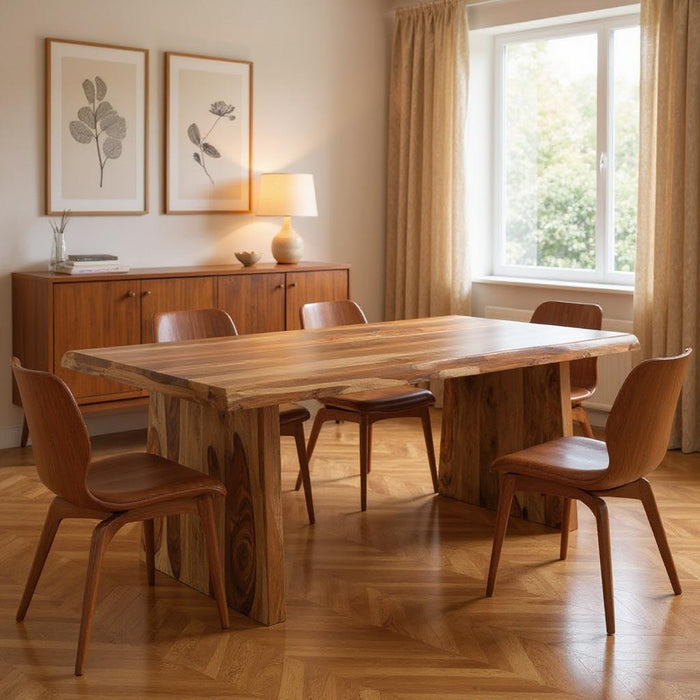 86" Wood Double Pedestal Live Edge Dining Table - Brown