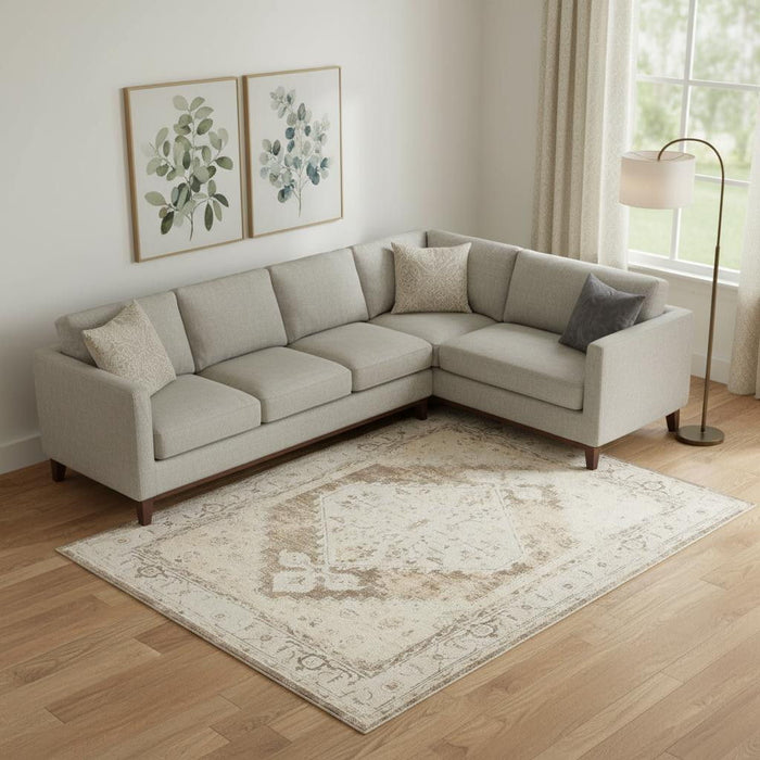 7' X 9' Floral Medallion Distressed Area Rug (550249) - Ivory / Tan
