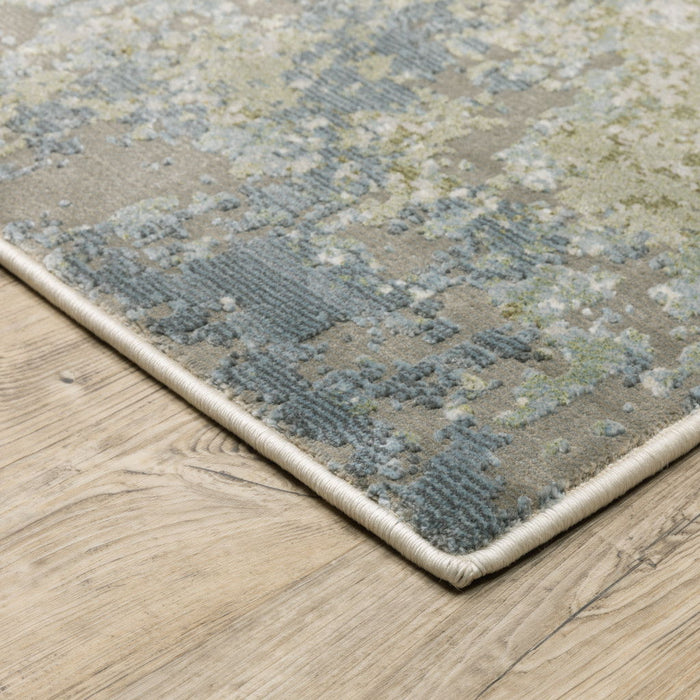 8' x 11' Abstract Power Loom Stain Resistant Area Rug - Blue Gray Green And Beige