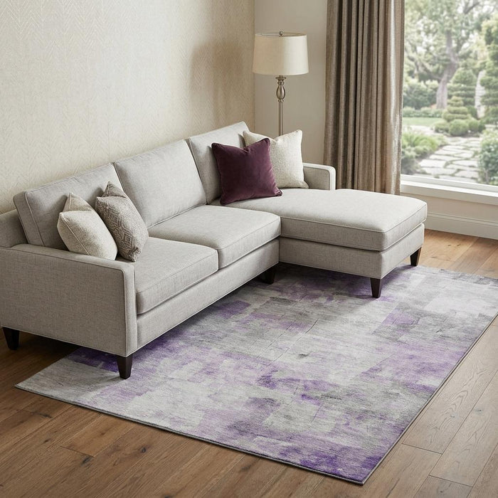 10' X 14' Abstract Washable Area Rug With UV Protection (696716) - Lavender / Silver / Gray