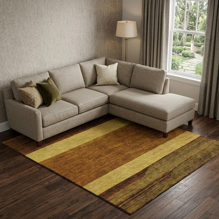 10' X 14' Striped Washable Area Rug With UV Protection (695144) - Terra Cotta / Gold / Brown