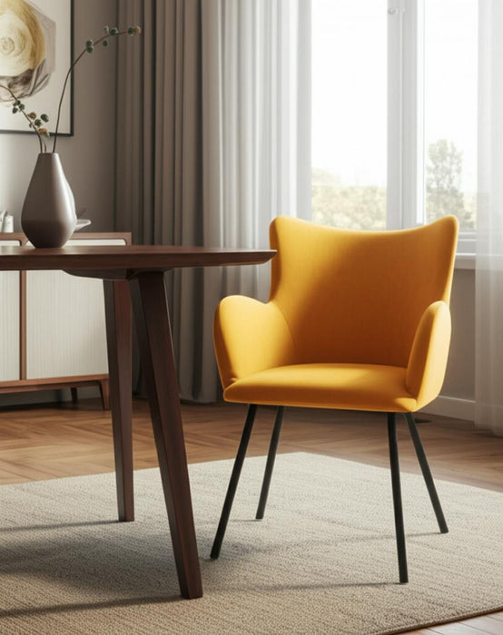 Upholstered Velvet Wing Back Dining Arm Chair - Yellow