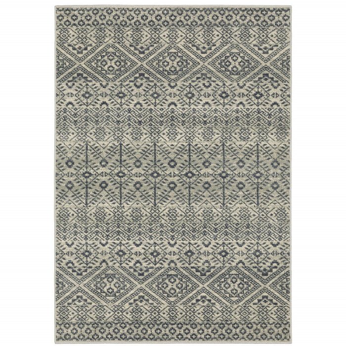 10' x 13' Geometric Power Loom Stain Resistant Area Rug - Blue And Beige