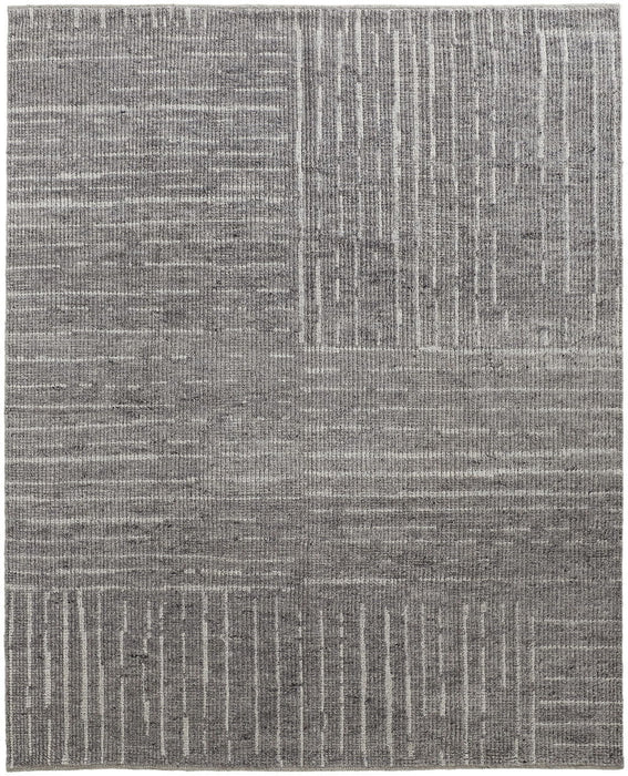 8' x 12' Wool Checkered Hand Knotted Worn Faded Area Rug - Gray And Ivory
