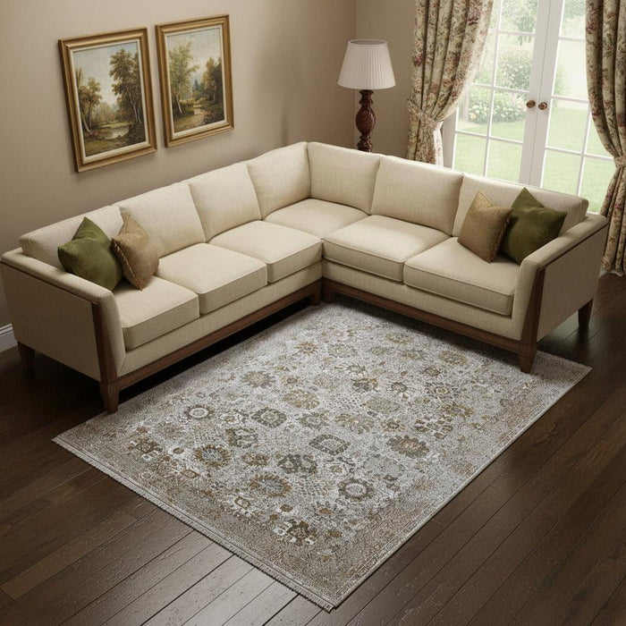 13' X 20' Floral Area Rug With Fringe (722063) - Ivory / Gray / Gold
