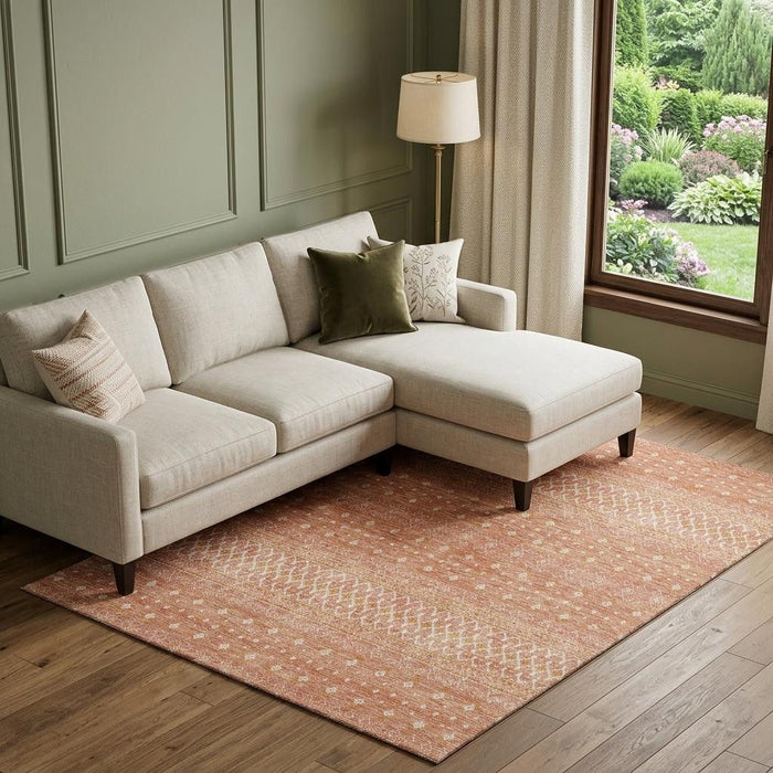 10' X 14' Tribal Washable Area Rug With UV Protection (657191) - Salmon / Ivory