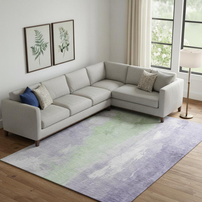 10' X 14' Abstract Washable Area Rug With UV Protection (705539) - Lavender / Ivory