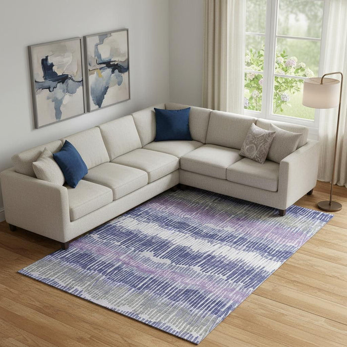 10' X 14' Striped Washable Area Rug With UV Protection (670670) - Purple / Ivory / Gray