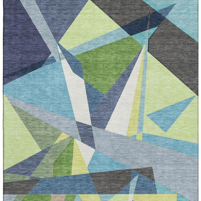 10' X 14' Geometric Washable Area Rug With UV Protection (694743) - Blue / Green / Gray