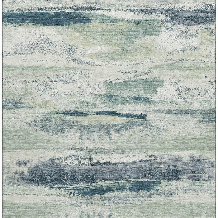 10' X 14' Abstract Washable Area Rug With UV Protection (675030) - Mint Green / Ivory / Blue