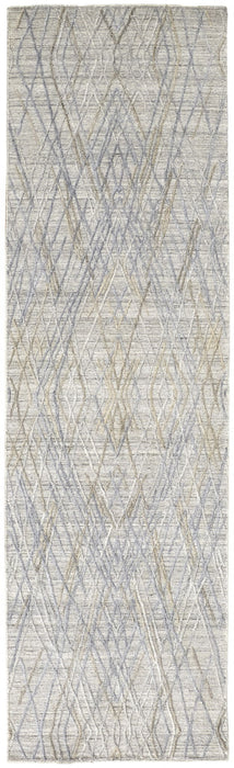 8' Abstract Hand Woven Runner Rug - Gray And Blue