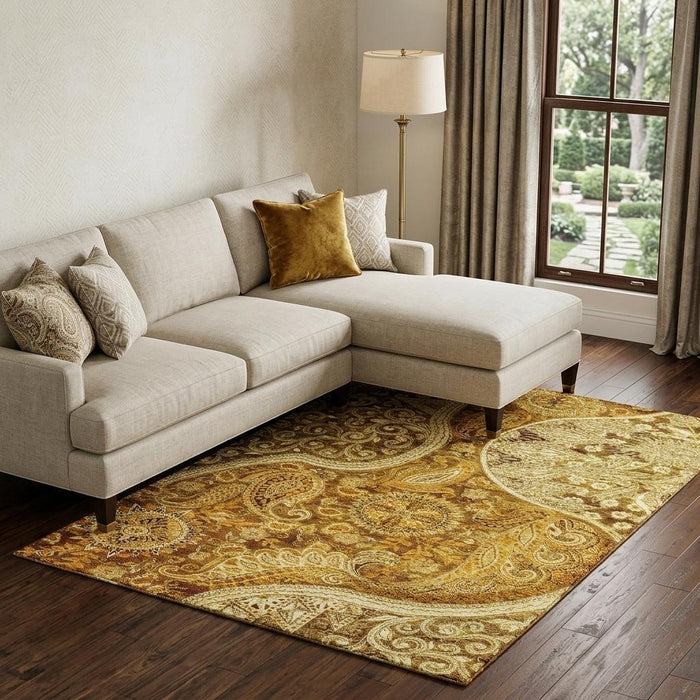 10' X 14' Paisley Washable Area Rug With UV Protection (683770) - Terra Cotta / Beige