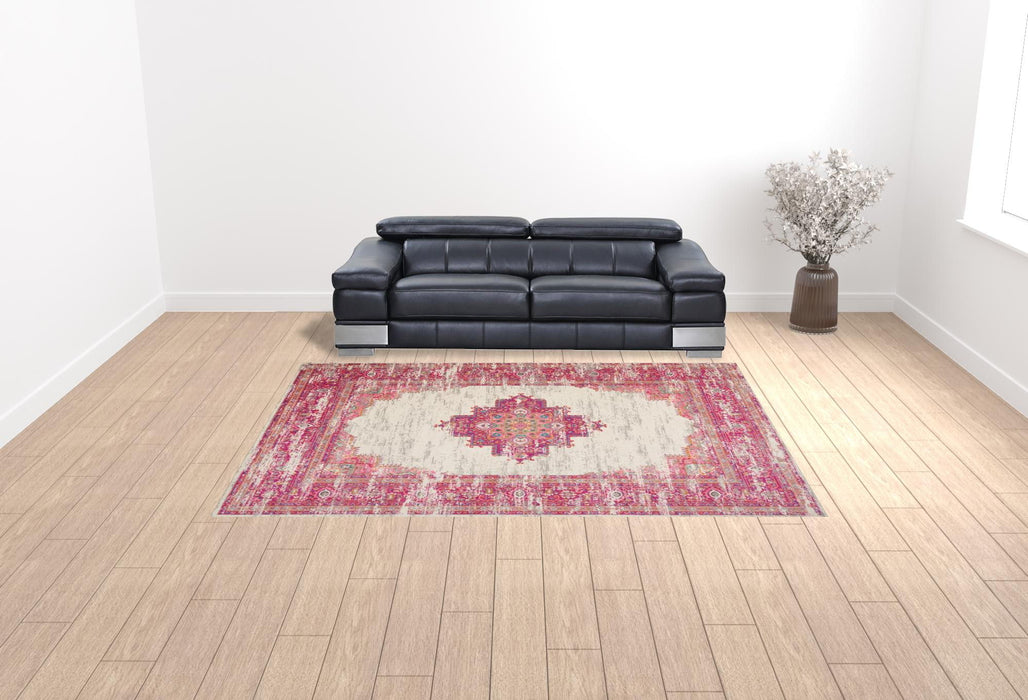 9' x 12' Floral Power Loom Polypropylene Area Rug - Pink