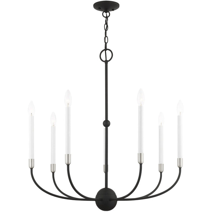 30" Seven Light Dimmable Chandelier With Shades - Black