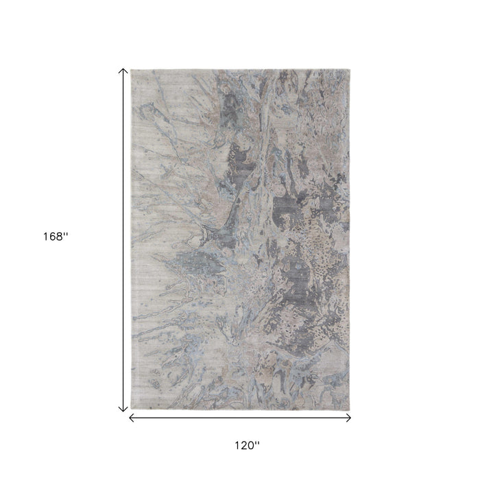 10' X 14' Abstract Hand Tufted Distressed Area Rug - Gray