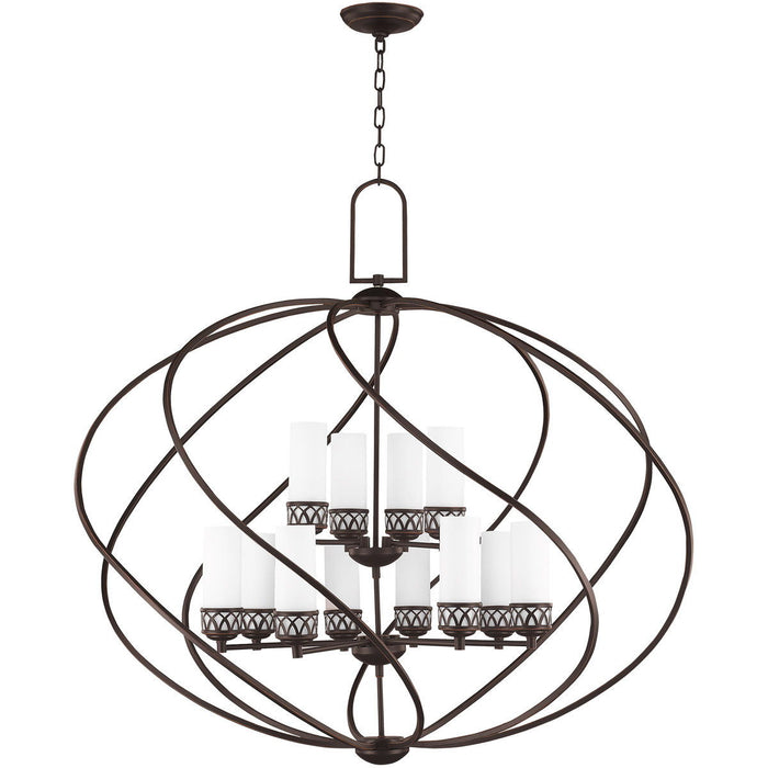 39" Twelve Light Dimmable Chandelier With Shades - Bronze
