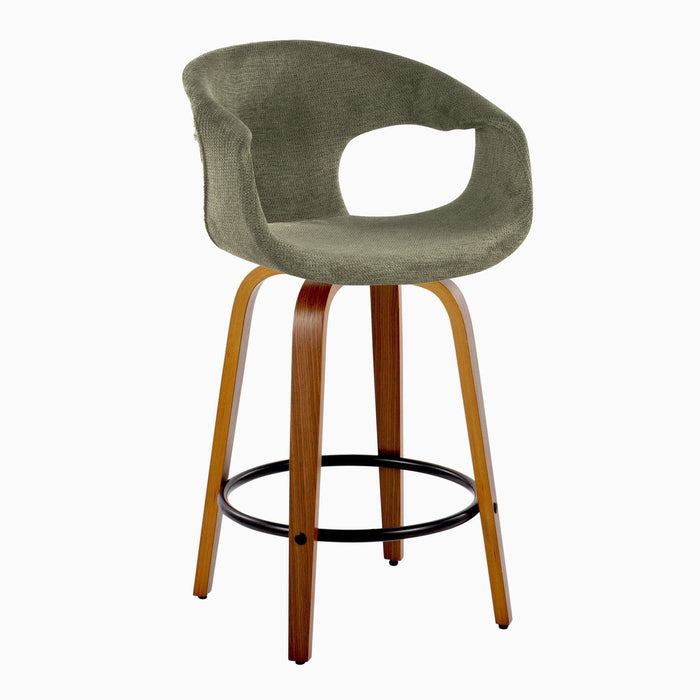 Curvo - 26" Fixed-Height Counter Stool With Swivel And Round Metal Footrest (Set of 2) - Walnut Wood