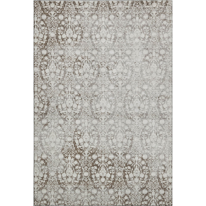 10' X 14' Damask Washable Area Rug With UV Protection (692082) - Chocolate / Ivory