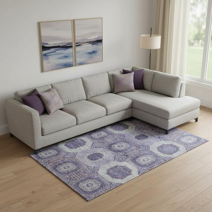 10' X 14' Abstract Geometric Washable Area Rug With UV Protection (708319) - Purple / Silver